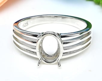 925 Sterling Silver Oval Shape Handcrafted Bezel Ring Blank Bezel Setting With Split Band, Blank Ring Base, Back Side Open,Bezel For Resin