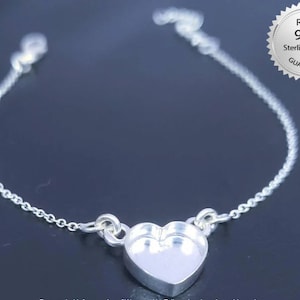 925 Sterling Silver Heart Shape Handcrafted Necklace With Chain Bezel Setting, Blank Heart Shape Necklace Setting, Bezel For Resin,Keepsake