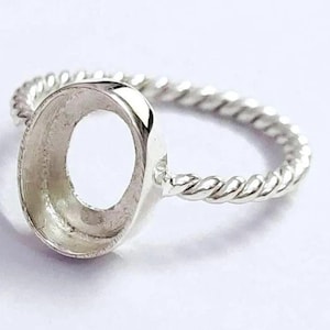 925 Sterling Silver Oval Shape Bezel Ring Blank Bezel Setting, Blank Ring Base, With Rope Band, Bezel For Resin, Keepsake Jewelry