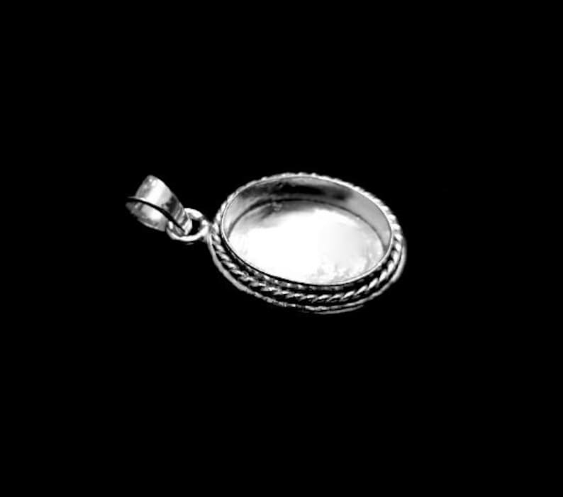 925 Sterling Silver Oval Shape Bezel Pendant Blank Bezel Setting, Blank Pendant Base, Back Side Close, Bezel For Resin image 3