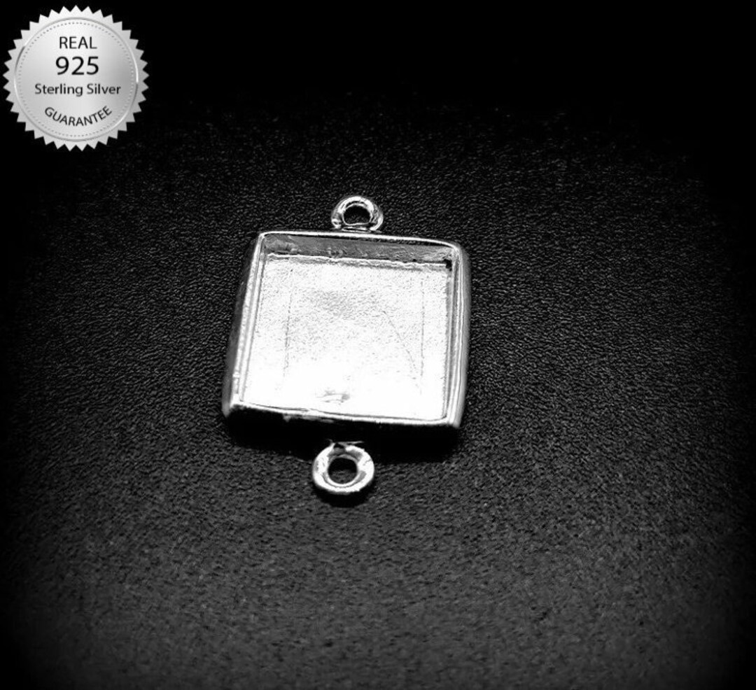 925 Sterling Silver Connector Bezel Setting for Square Shape Gemstone