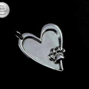 Sterling Silver 925 Marked Heart Shape Pendant With PAW, Best For Resin, Milk, Ashes Work