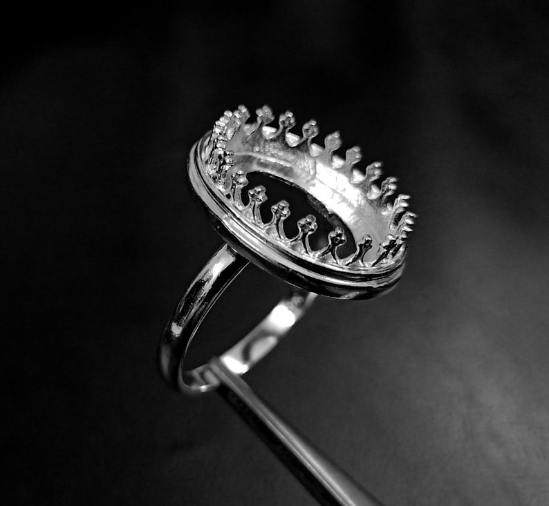 925 Sterling Silver Oval Shape Ring Blank Crown Setting DIY Etsy