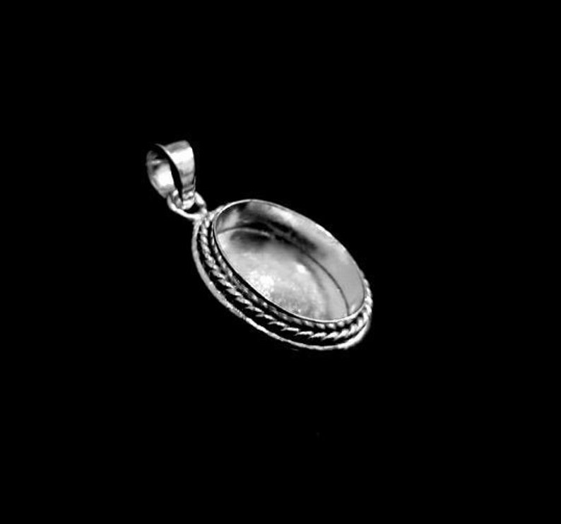 925 Sterling Silver Oval Shape Bezel Pendant Blank Bezel Setting, Blank Pendant Base, Back Side Close, Bezel For Resin image 2