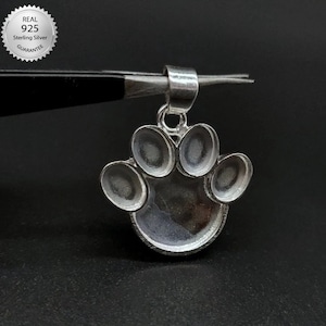 925 Sterling Silver Paw Shape Pendant Setting Bezel Diy For Resin Work And Keepsake, Memorial Jewelry Settings