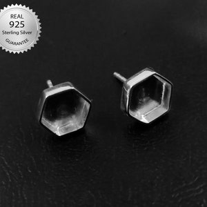 925 Sterling Silver Hexagon Shape Studs Blank Bezel Setting, 5x5MM To 25x25MM, Blank Earring Base, Earring Bezel Setting.
