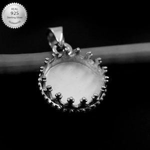 925 Sterling Silver Round Shape Handcrafted Crown Setting Pendant Bezel, Blank Round Shape Pendant Setting, Bezel For Cabochon. For Resin