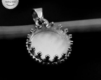 925 Sterling Silber Runde Form Handgefertigte Krone Anhänger Lünette, Blank Runde Form Anhänger Einstellung, Lünette für Cabochon. Für Kunstharz
