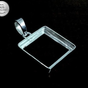 925 Sterling Silver Square Shape Handcrafted Pendant Bezel Setting, Blank Square Shape Pendant Setting, Bezel For Resin