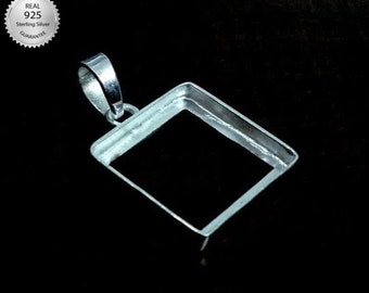 925 Sterling Silver Square Shape Handcrafted Pendant Bezel Setting, Blank Square Shape Pendant Setting, Bezel For Resin