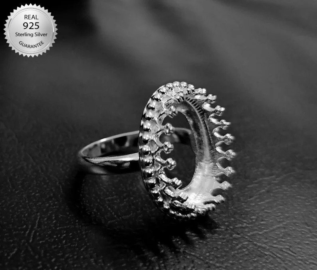 925 Sterling Silver Oval Shape Ring Blank Crown Setting DIY With Silver