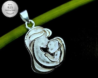 925 Sterling Silver Mother Kissing Baby Pendant Setting para resina, Mother Kissing Baby Pendant Blank Setting Cup, para trabajo de resina