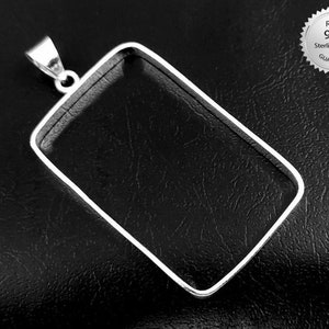 Genuine 925 Sterling Silver Open Bezel Blank Rectangle Cushion Shape Hollow Pendants Setting Charm Silver Diy For Resin Jewelry Making