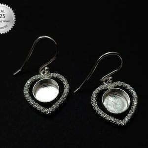 925 Sterling Silver Round Shape Earring Blank Bezel Setting, With Small CZ, Blank Earring Base, Earring Bezel Setting.