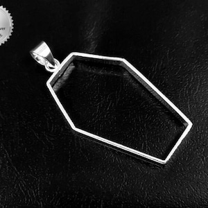 Genuine 925 Sterling Silver Open Bezel Blank Coffin Shape Hollow Pendants Setting Charm Silver Diy For Resin Jewelry Making