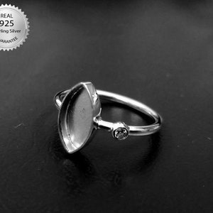 925 Sterling Silver Marquise Shape Ring Bezel Setting With CZ, Blank Ring Setting, Completely Handmade Ring Setting, Bezel For Resin