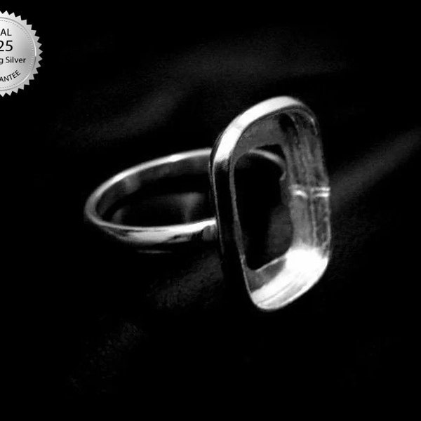 Bague en argent sterling 925 en forme de rectangle, monture épaisse, monture de bague en forme de rectangle vierge, monture de bague entièrement faite main