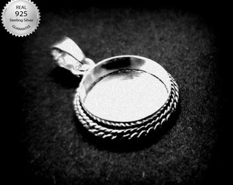 925 Sterling Silver Round Shape Handcrafted Pendant Bezel Setting, Blank Round Shape Pendant Setting, Bezel For Resin