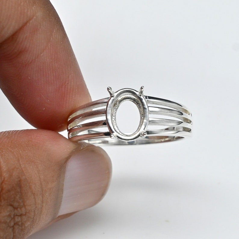 925 Sterling Silver Oval Shape Handcrafted Bezel Ring Blank Bezel Setting With Split Band, Blank Ring Base, Back Side Open,Bezel For Resin image 5