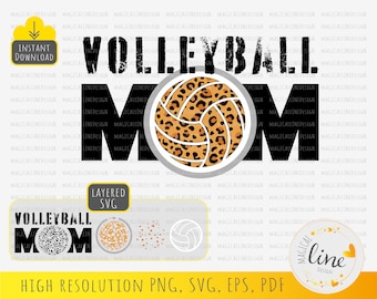 Volleyball Mom Leopard Ball SVG, Grunge Distressed Vector (Digital Download)