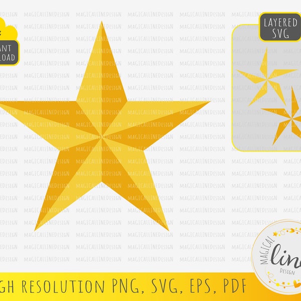 Nautical Star Svg, Gold Star Svg, Nautical Star Vector, Gold Star Icon Eps, Yellow Army Star Svg, Pentagram Star Cut File, Silhouette Cricut