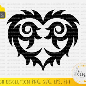 Tribal Heart Svg, Heart Stencil, Valentines Day, Tribal Tattoo Eps, Tribal Shape Vector, Tribal Cut file, Wall art Dxf, Silhouette Cricut