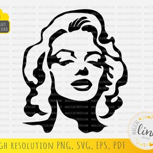 Marilyn Monroe Svg, Marilyn Monroe Vector, Marilyn Monroe Portrait Eps, Marilyn Monroe Stencil, Wall art, Silhouette Cricut