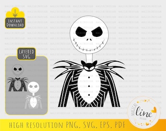 Jack Skellington SVG, Pesadilla antes de Navidad, imágenes prediseñadas de Halloween (descarga digital)