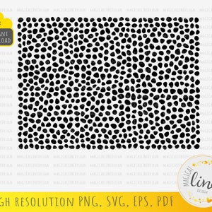 May include: Black and white seamless pattern with a repeating design of small, irregular circles. This digital download is perfect for creating backgrounds, patterns, and designs for crafts, scrapbooking, and other creative projects.