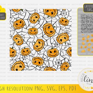 Kürbis-Gesicht und Spinnennetz-Muster, Nahtloses Halloween-Muster zwar, Spinnennetz zwar, Kürbis-Muster Eps, Halloween-Dekor, Cricut Silhouette