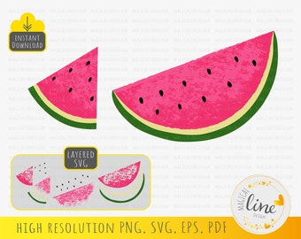 Sandía svg, Sandía slice eps, Summer Fruit Clipart, Watercolor fruit png, Silhouette cut file, Cricut