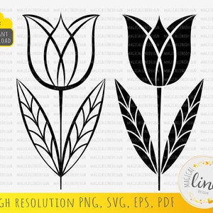 Tulipe contour Svg, pochoir tulipe, fleur Eps, vecteur de tulipe, Bonjour printemps Svg, Tulip Home Decor, Tulip Paper Cut File, Dxf, Silhouette Cricut