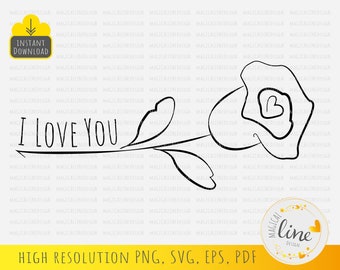 Outline Rose SVG: Valentine's Day, Mother's Day (Digital Download)