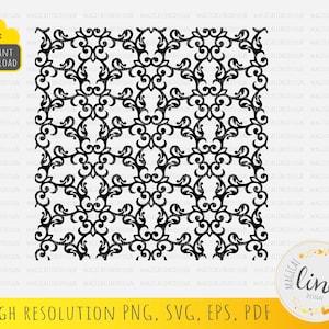 Puede incluir: Un patrón intrincado en blanco y negro con un diseño repetitivo de espirales y curvas. El patrón es sin costuras y se puede utilizar para una variedad de proyectos, como scrapbooking, creación de tarjetas y diseño digital.