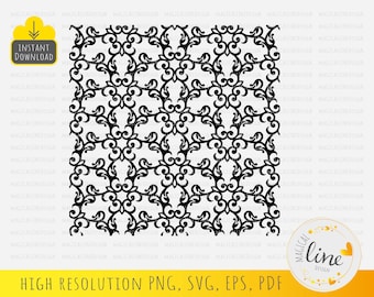 May include: A black and white intricate pattern with a repeating design of swirls and curves. The pattern is seamless and can be used for a variety of projects, such as scrapbooking, card making, and digital design.