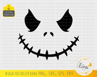 Rosto de Jack SVG, Jack Skellington SVG, Rosto Assustador Vetorizado, Jack Sorridente SVG, Pesadelo SVG, Clipart de Halloween, Arquivo de Corte de Jack, Silhueta Cricut