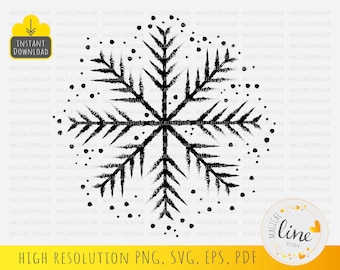 SVG de copo de nieve grunge, adorno invernal desgastado (descarga digital)