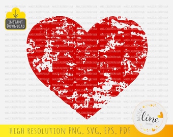 Corazón grunge SVG, imágenes prediseñadas de San Valentín con efecto desgastado (descarga digital)