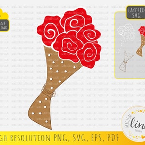 Rose Bouquet Svg, Roses Vector, Mothers Day Svg, Flowers Eps, Bouquet of Roses Svg, Valentines Day Svg, Rose Eps, Silhouette Cricut