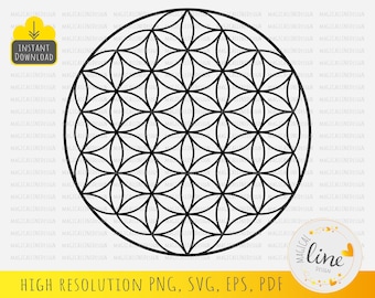 Flower of Life Svg, Sacred Geometry Svg, Flower Of Life Vector, Mandala Cut File, Circle Pattern Dxf, Geometric Wall art, Silhouette Cricut