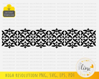 Damask Swan Border Svg, Swan Pattern Vector, Seamless Tooled Leather Eps, Ornament Cutting Template, Paper Cut File, Silhouette Cricut