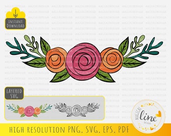 Roses Bouquet SVG, Floral Frame Vector, Cut File (Digital Download)