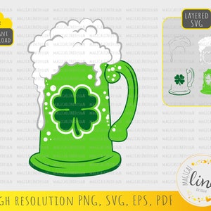 Groen bier met schuim Svg, Shamrock en bier Eps, St. Patrick's Day Clipart, Beer Irish Vector, Cheers and Beers Eps, silhouet Cricut