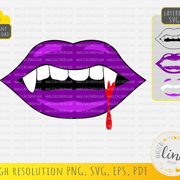 Bloody Vampire Fang Svg, Vampire Purple Lips Vector, Halloween Clipart,  Vampire Mouth Eps, Vampire Biting Lips Eps, Silhouette Cricut