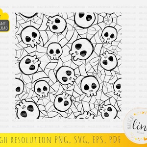 Schedel en spinnenweb patroon, naadloze patroon SVG, Halloween EPS, spinnenweb SVG, cartoon schedel patroon, schedel vector, Cricut silhouet