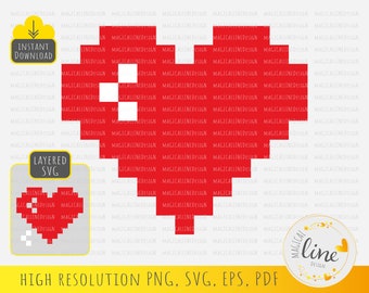 Pixel Heart #2 Svg, Heart Eps, Red Heart Svg, Valentine Clipart, Pixel Art, Digital Heart Eps, Love Svg, Heart icon Svg, Silhouette Cricut