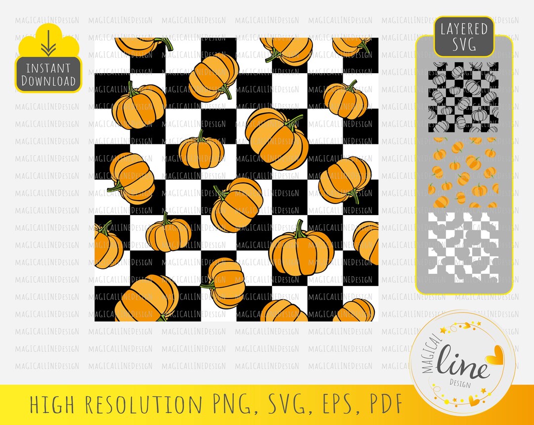 Checkered Pumpkin Pattern SVG, Autumn Seamless Design (digital Download ...