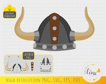 Viking Helmet with Horns SVG, Nordic Warrior Clipart (Digital Download)