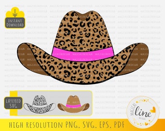 Leopard Cowgirl Hat Vector, Western Cut File (svg, eps, png, pdf)