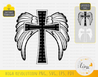 Cross with Angel Wings SVG, Christian Vector (Digital Download)